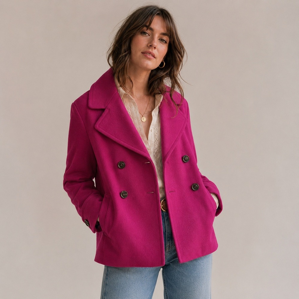 Banana Republic Wool Peacoat Pink Double Breasted Short Coat Sz S